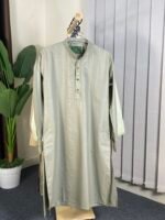 remium Off-White Semi-Formal Punjabi with Subtle Texture & Elegant Embroidery - Image 3