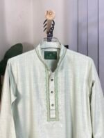 remium Off-White Semi-Formal Punjabi with Subtle Texture & Elegant Embroidery - Image 5