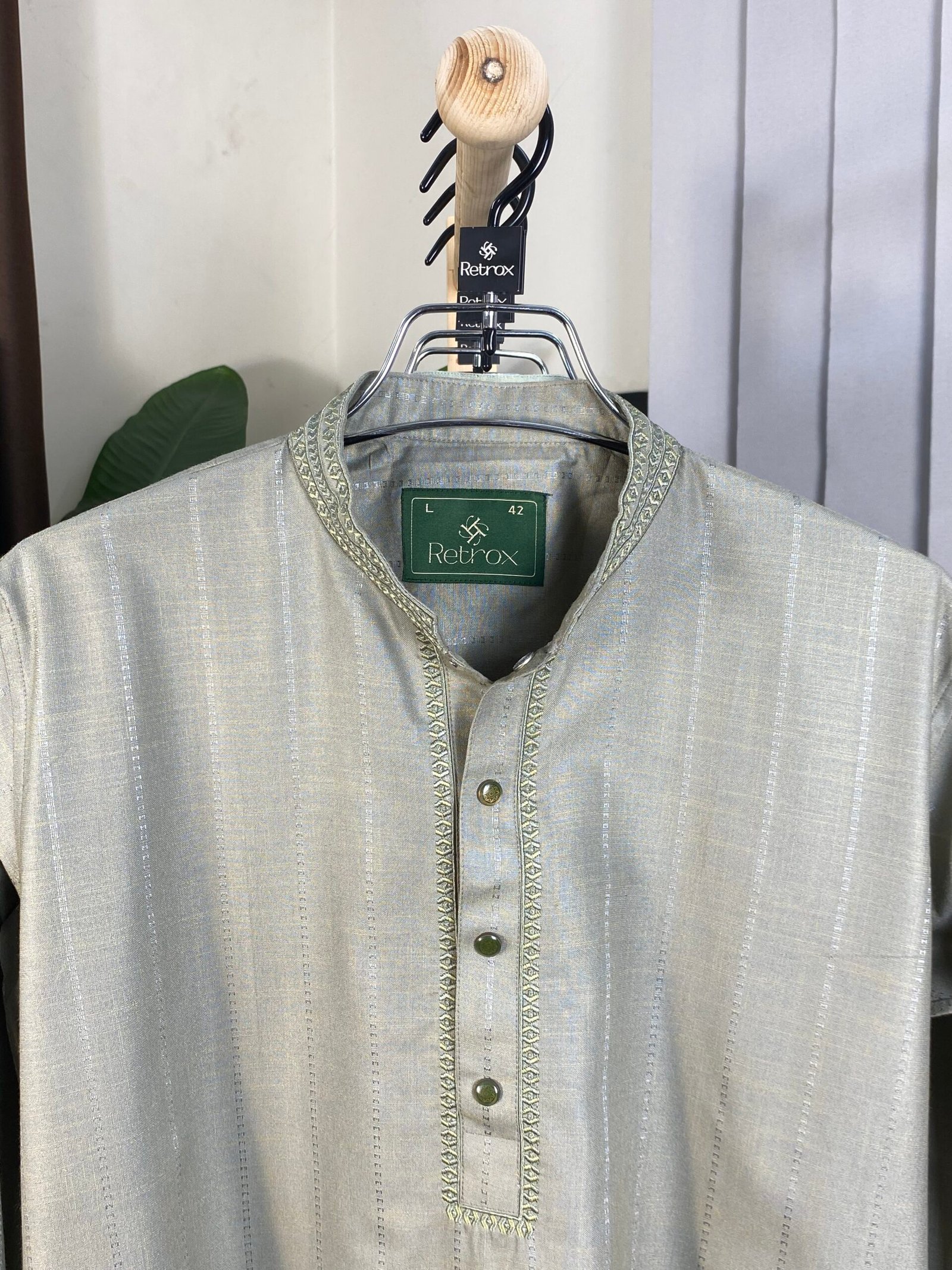 5 remium Off-White Semi-Formal Punjabi with Subtle Texture & Elegant Embroidery - Image 1