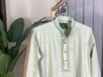remium Off-White Semi-Formal Punjabi with Subtle Texture & Elegant Embroidery - Image 7