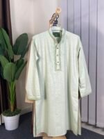 remium Off-White Semi-Formal Punjabi with Subtle Texture & Elegant Embroidery - Image 8