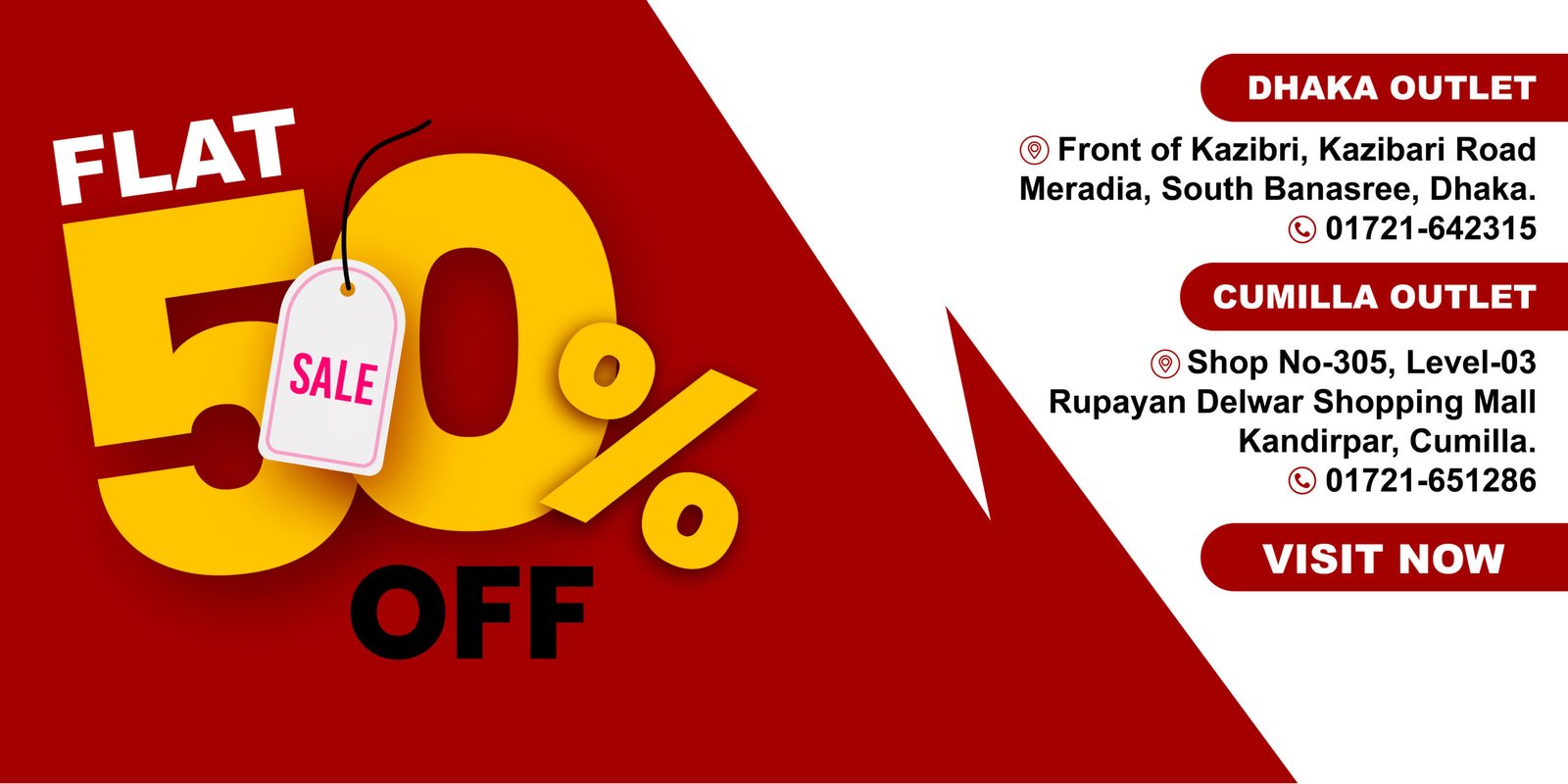 FLAT 50% OFF on OUTLET VISIT