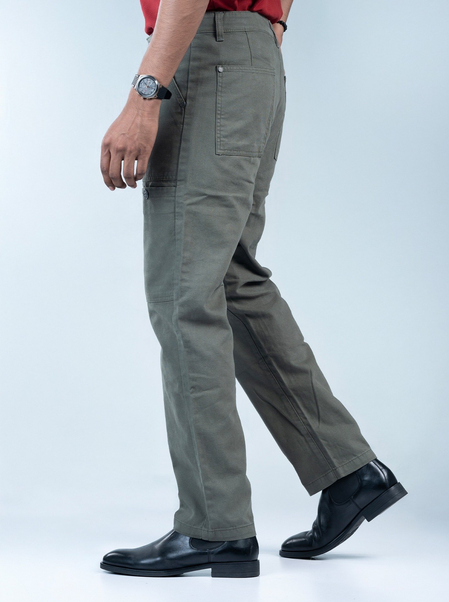 Retrox Semi Baggy Button Pocket Olive Cargo - Image 4